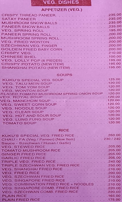 Kukus Chinese Restaurant menu