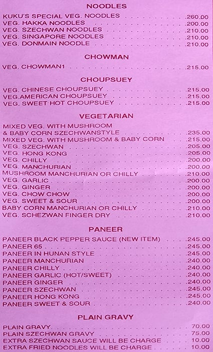 Kukus Chinese Restaurant menu