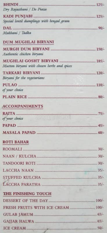 Canopy Restaurant menu
