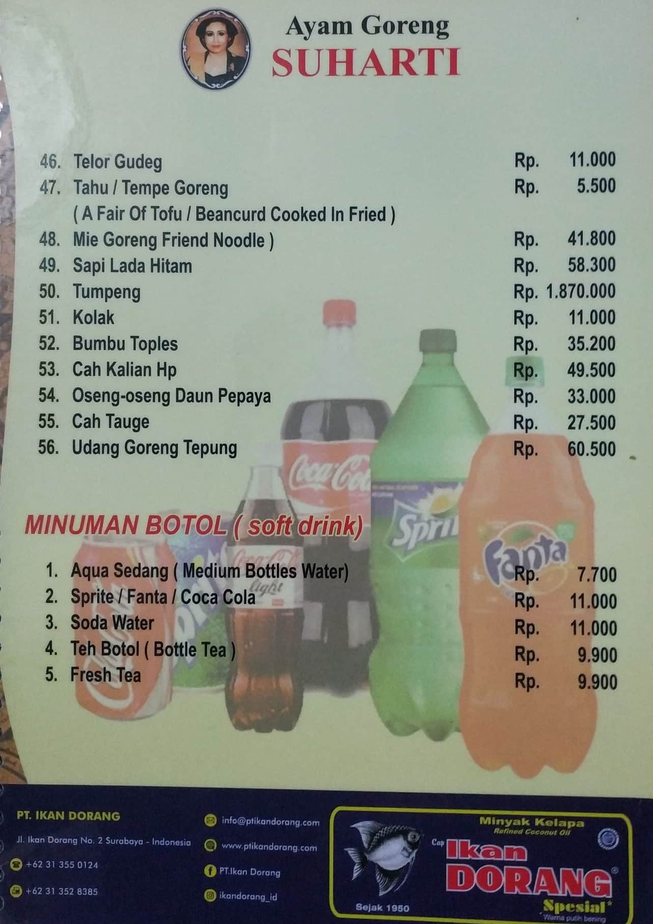 Menu At Ayam Goreng Suharti Restaurant, Jakarta, Jl. Dewi Sartika No.237