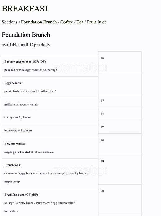 Foundation Bar Kitchen & Lounge Menu Menumania/Zomato