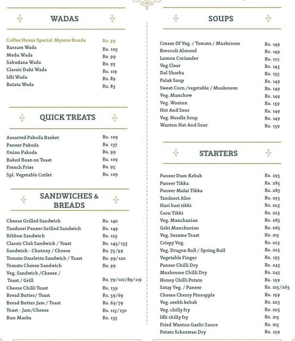 Coffee House menu