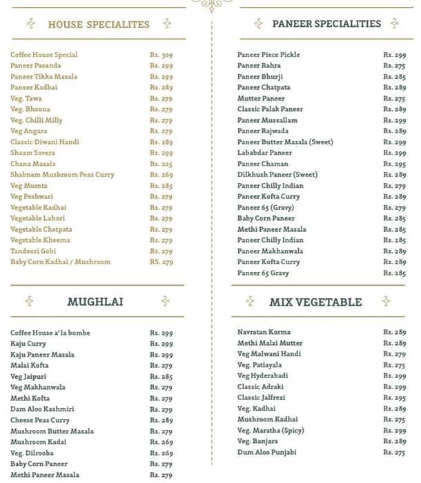 Coffee House menu