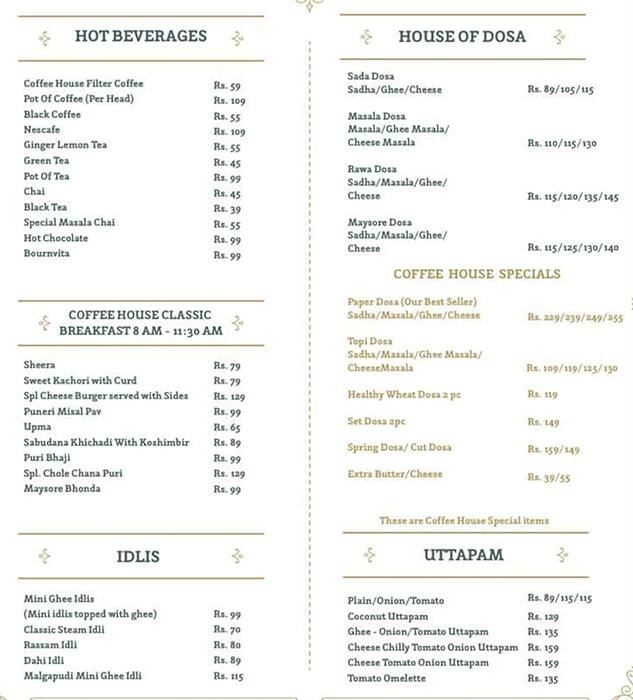 Coffee House menu