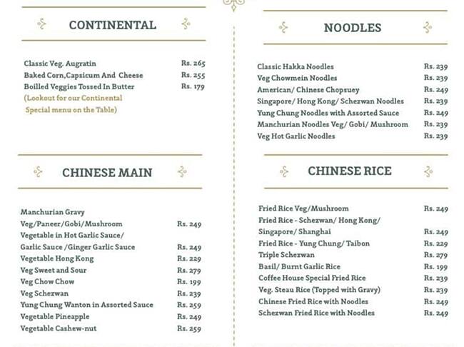Coffee House menu