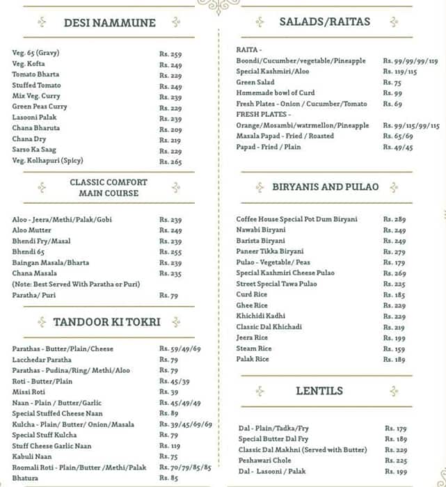 Coffee House menu
