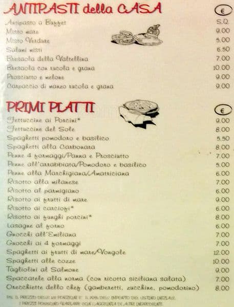 Menu di Pizzeria del Sole 