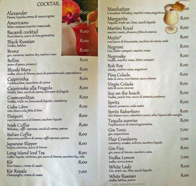 Menu di Caffè Valentini Di Felli 