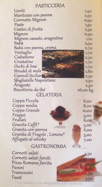 Menu di Caffè Valentini Di Felli 