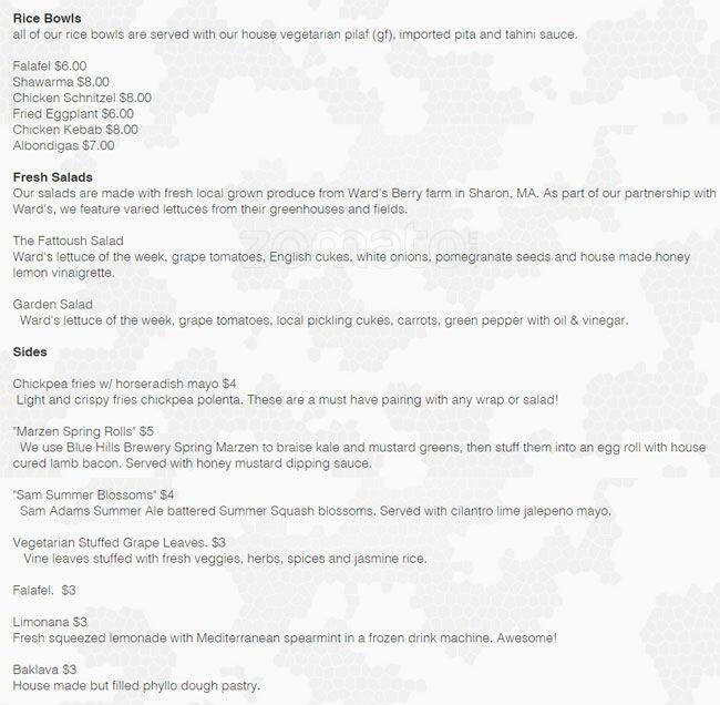 Menu at The Chubby Chickpea restaurant, Boston, Location Varies