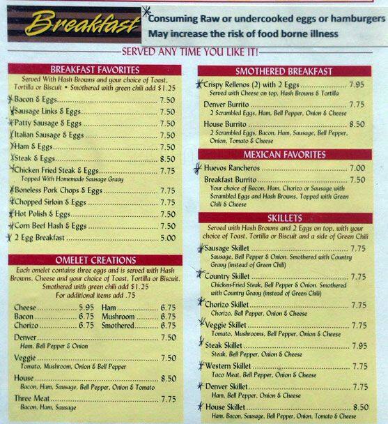 Menu at Bowles Cafe, Littleton