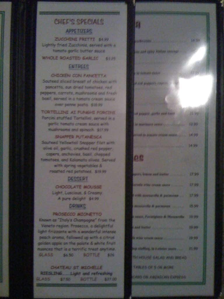 Menu at Abbondanza Italian Restaurant, Key West