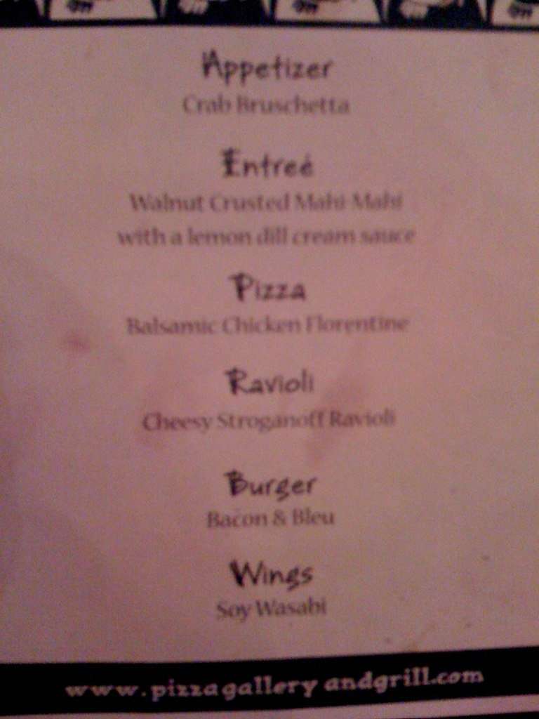 Pizza Gallery and Grill Menu, Menu for Pizza Gallery and Grill, Suntree