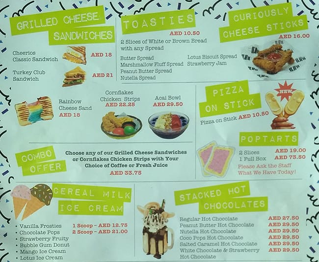 Cereal Killer Cafe Menu, Menu for Cereal Killer Cafe, Downtown Dubai