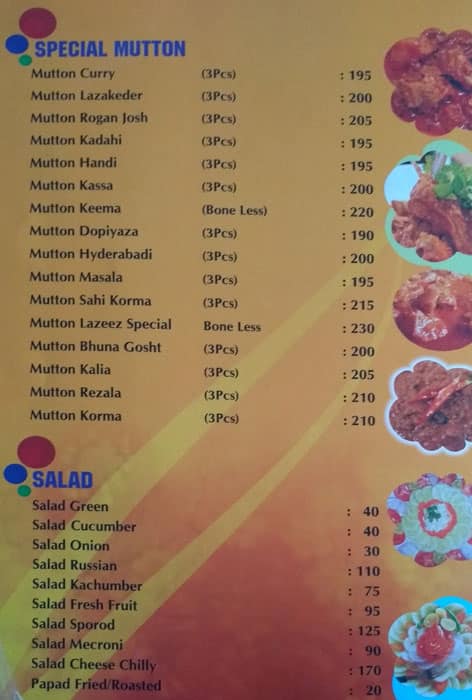 Lazeez Restaurant menu