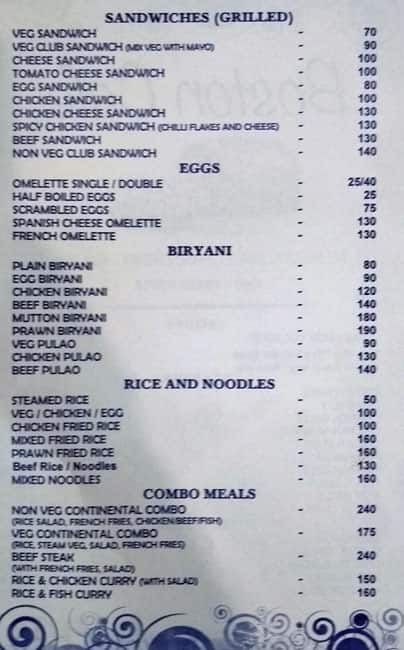 Boston Cafe menu