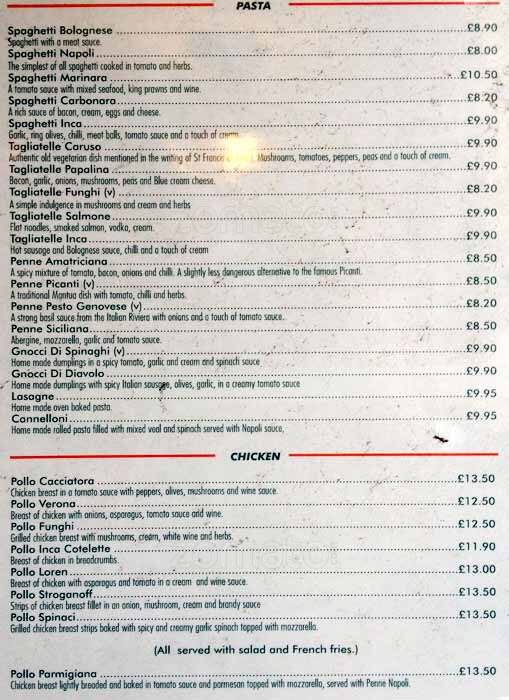 Inca menu