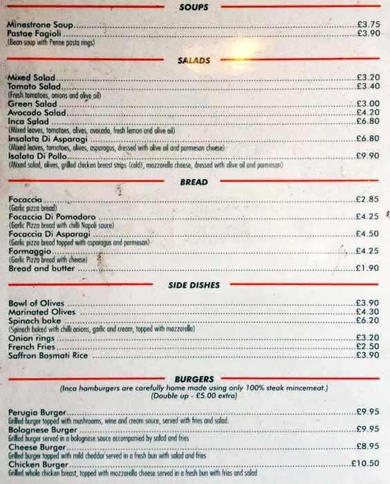 Inca menu