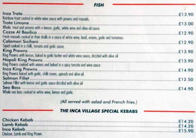 Inca menu