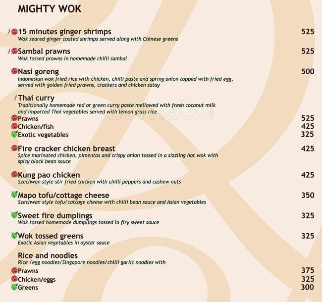 Menu at Spin Cafe, Lucknow