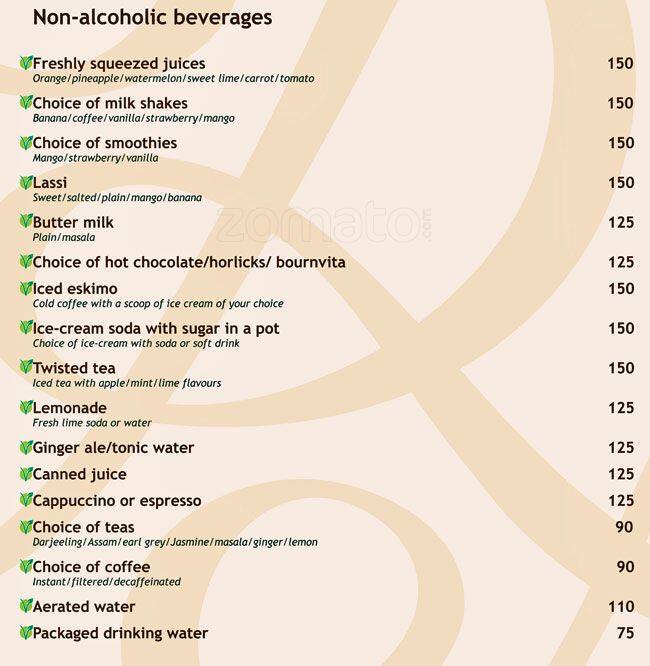 Menu at Spin Cafe, Lucknow