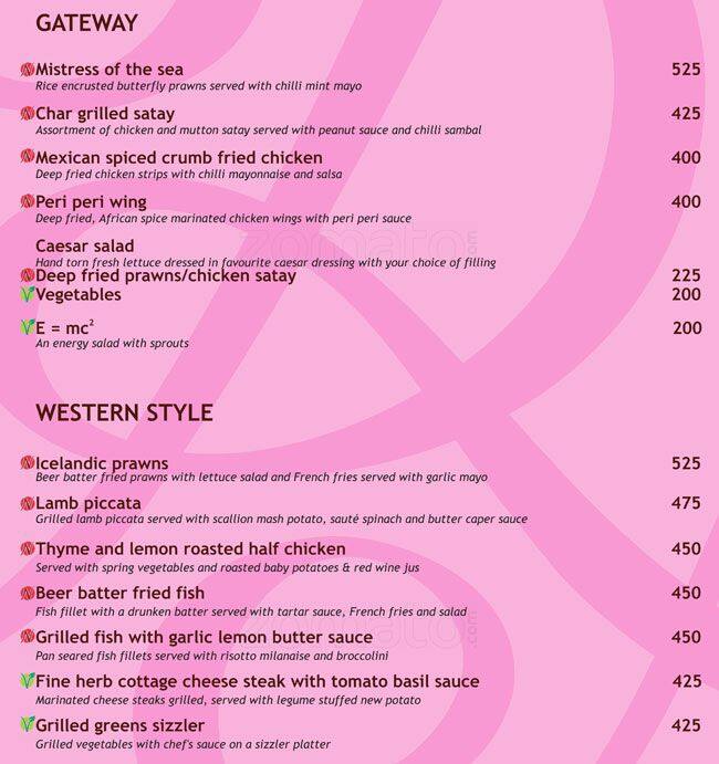 Menu at Spin Cafe, Lucknow