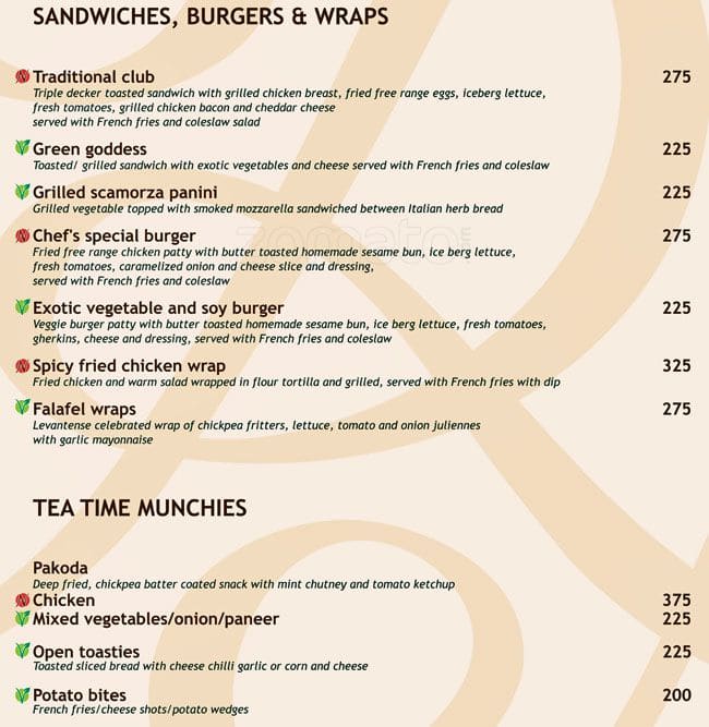 Spin Cafe menu