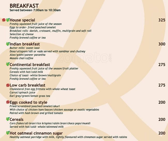 Menu at Spin Cafe, Lucknow