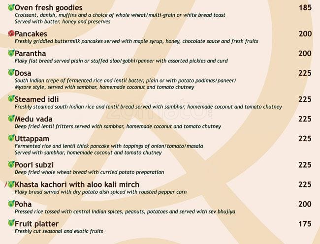 Spin Cafe menu