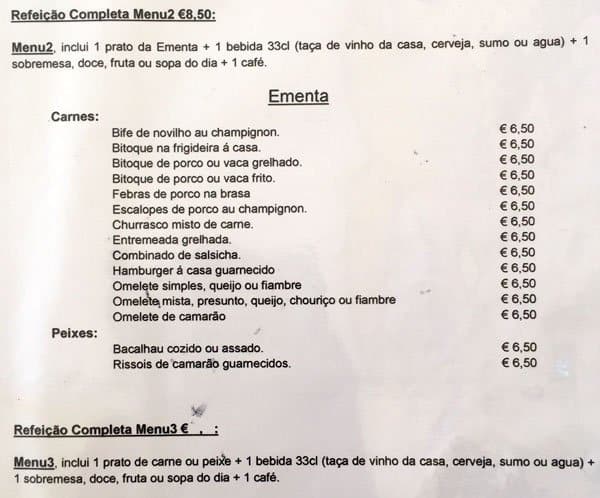 Mimo da Anta menu
