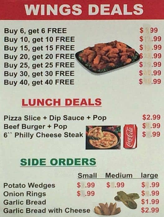 Midland Pizza & Wings Menu Urbanspoon/Zomato