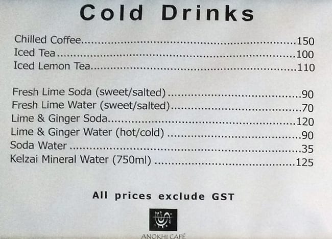 Anokhi Café menu