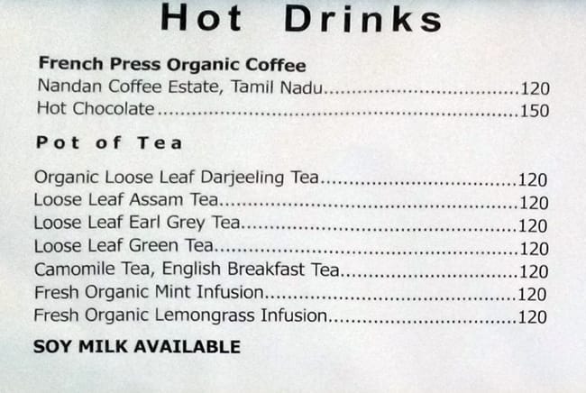 Anokhi Café menu