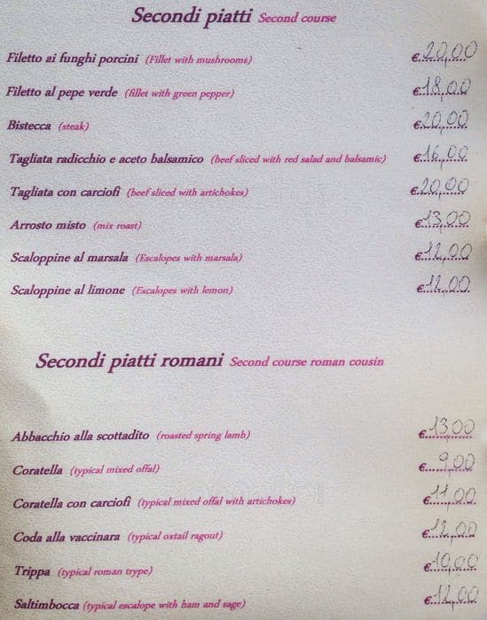 Menu di Ristorante Trattoria il Gatto Bianco Roma 
