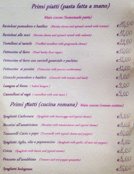 Menu di Ristorante Trattoria il Gatto Bianco Roma 