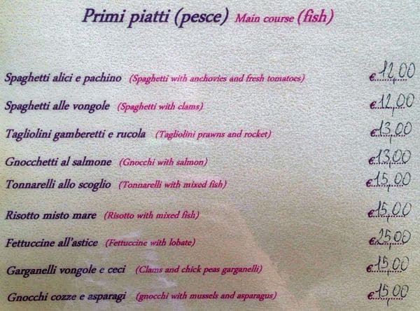 Menu di Ristorante Trattoria il Gatto Bianco Roma 