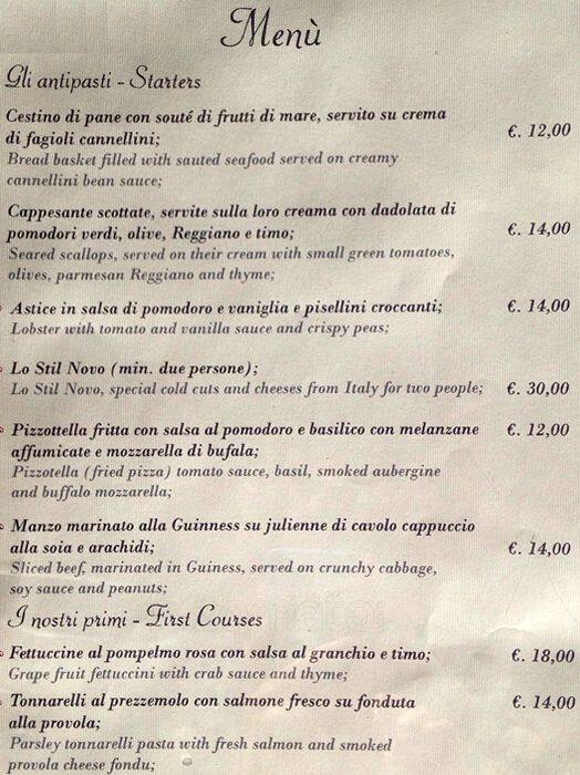 Menu di Ristorante Lo Stil Novo 