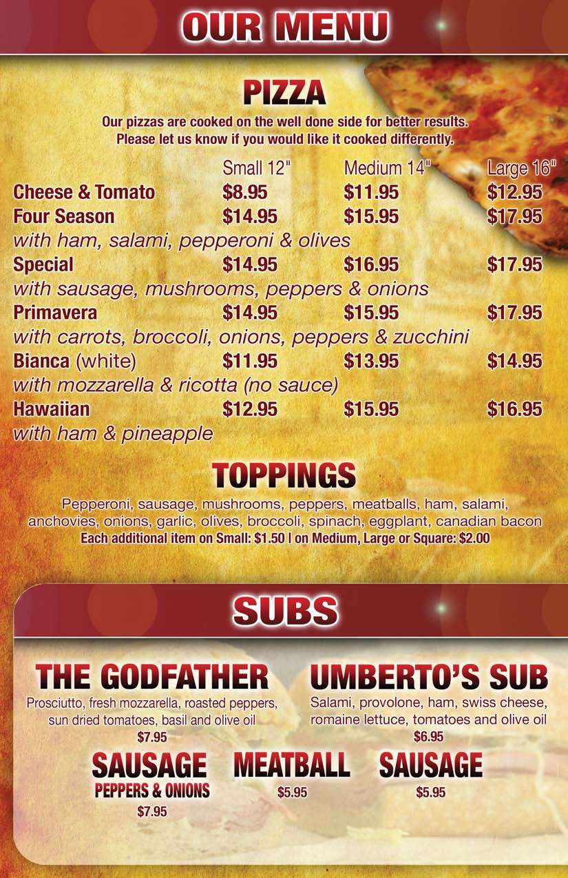 Umberto's of Long Island Pizza & Restaurant Menu - Urbanspoon/Zomato