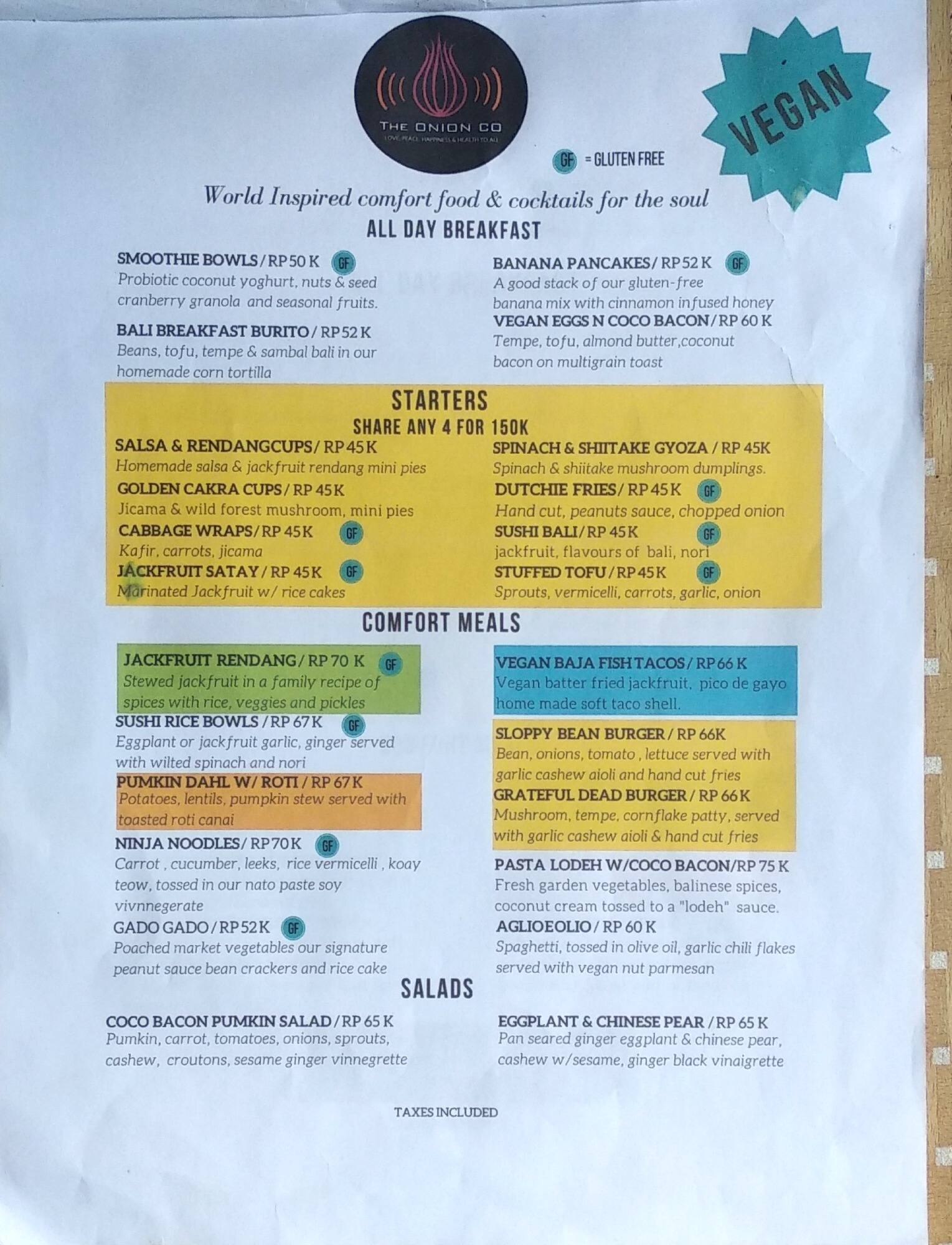 Menu at The Onion Co & Popo's Restaurant, Ubud