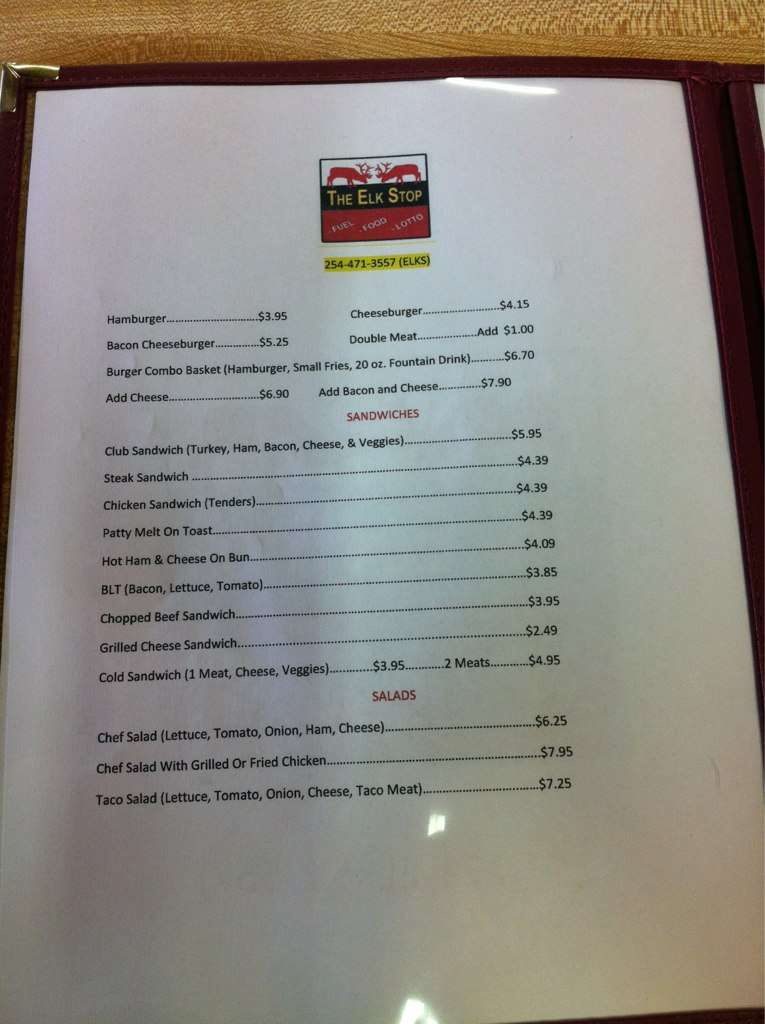 The Elk Stop menu