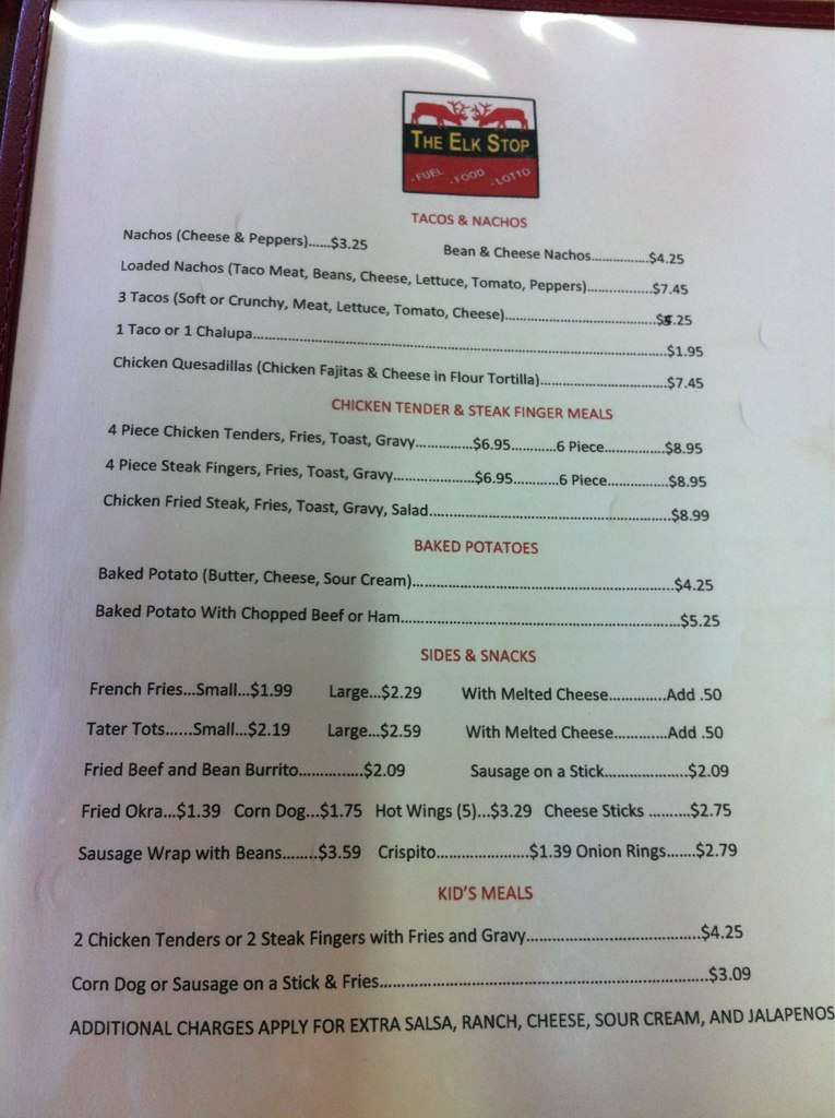 The Elk Stop menu