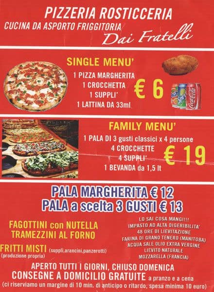 Menu di Pizzeria Dai Fratelli 