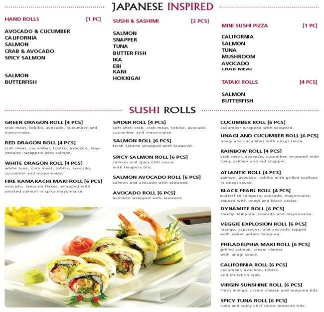 Menu at Spring Rolls restaurant, Toronto, 693 Yonge St