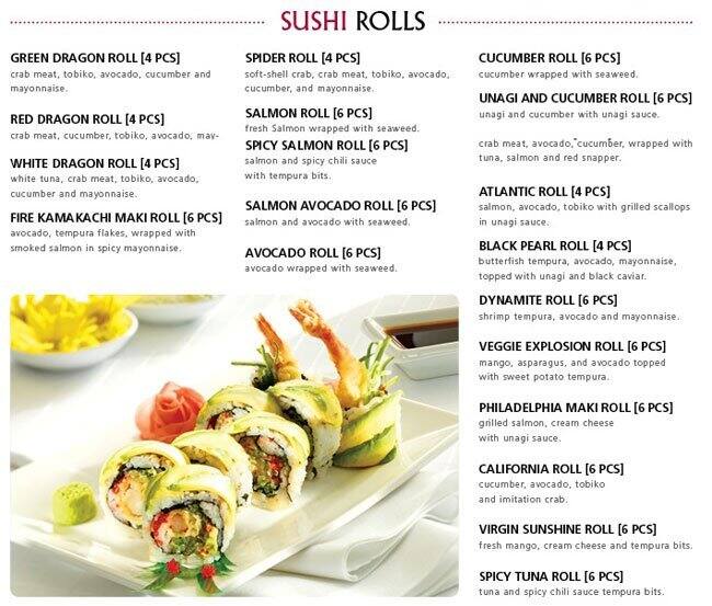 Menu at Spring Rolls restaurant, Toronto, 693 Yonge St