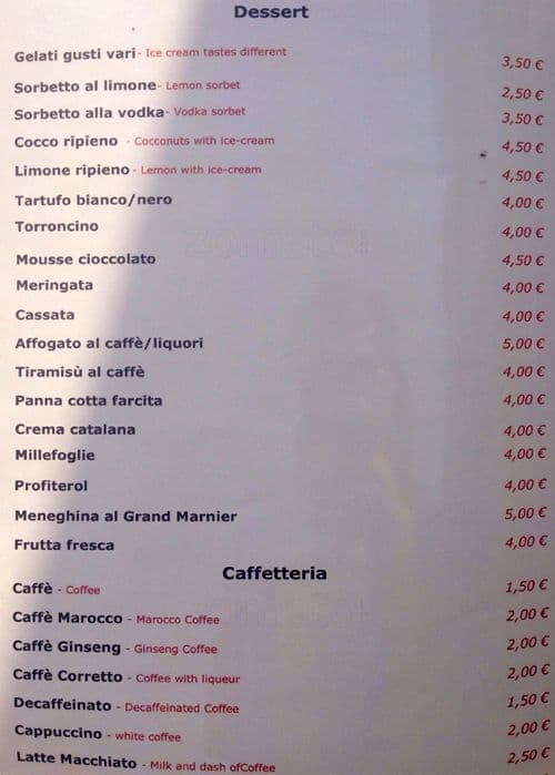 Menu di Luna Rossa 