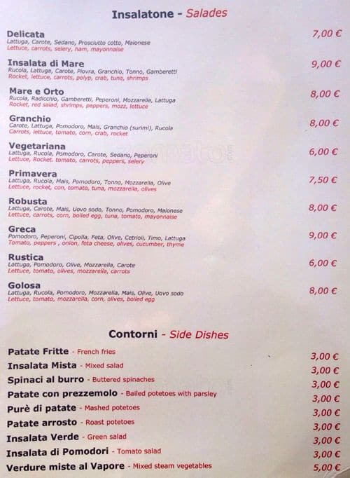 Menu di Luna Rossa 