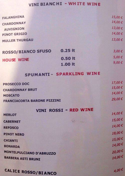 Menu di Luna Rossa 