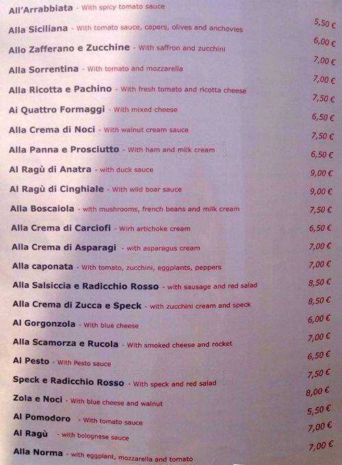 Menu di Luna Rossa 
