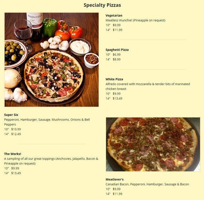 Menu at Angelo's Spaghetti & Pizza House Irving pizzeria, Irving