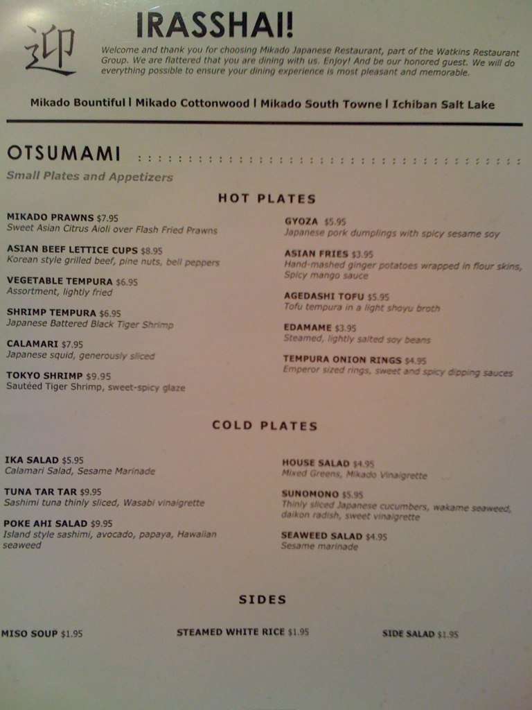 Mikado at Southtowne Menu, Menu for Mikado at Southtowne, Sandy, Salt